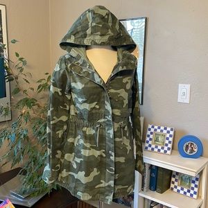 Camo Camouflage Trench Field Jacket Coat Old Navy Girls XL 14 Hood New Women XS